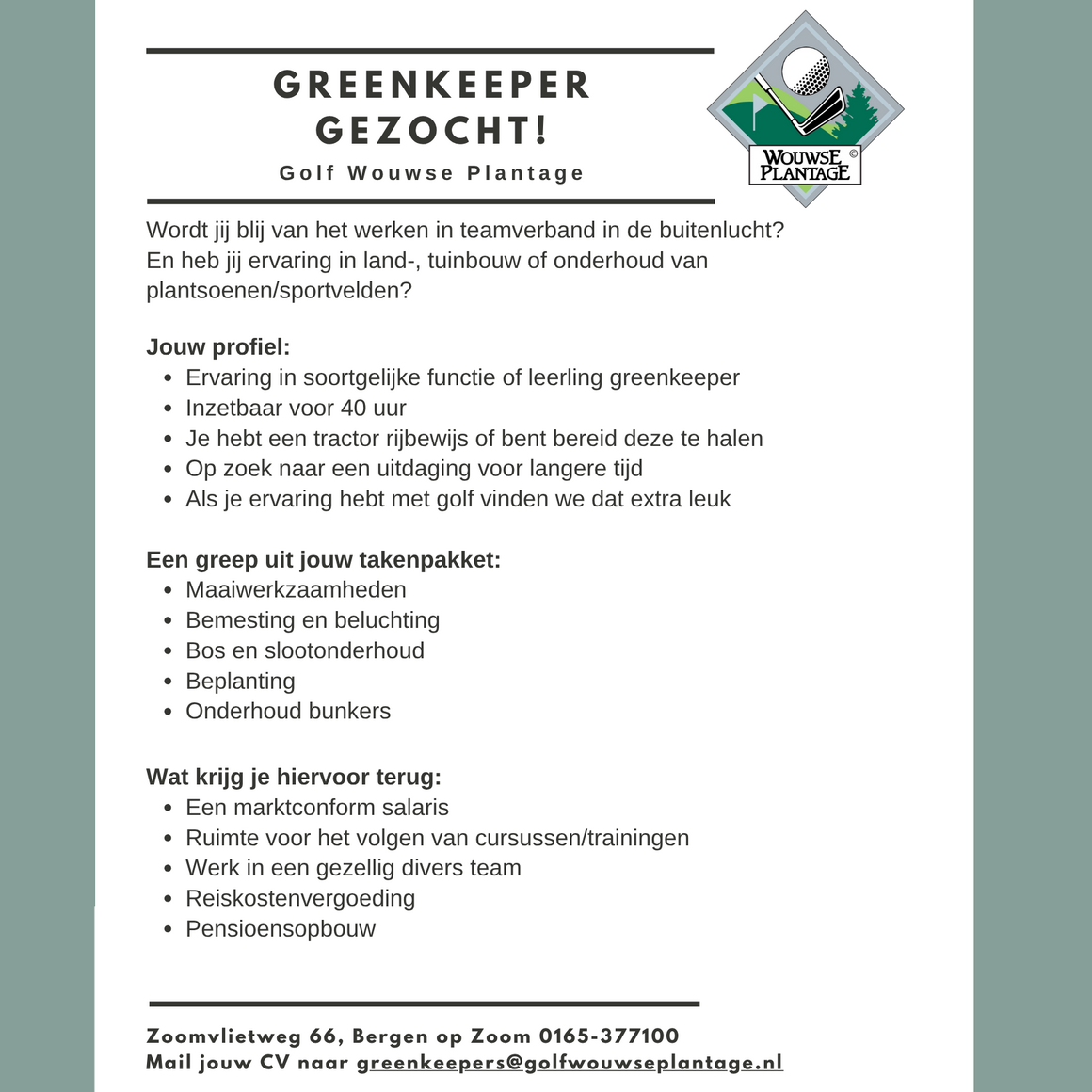 Greenkeeper 2024 vacature