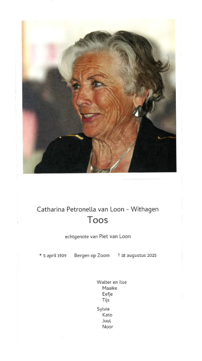 Overlijdensbericht Toos van Loon - Withagen 18-08-2025