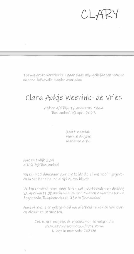 kaartje clara