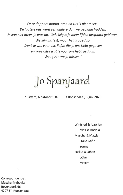 Overlijdensbericht Jo Spanjaard