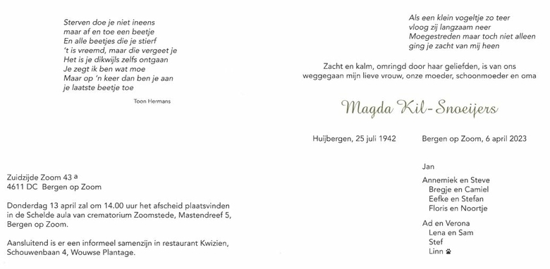 kaartje magda kil